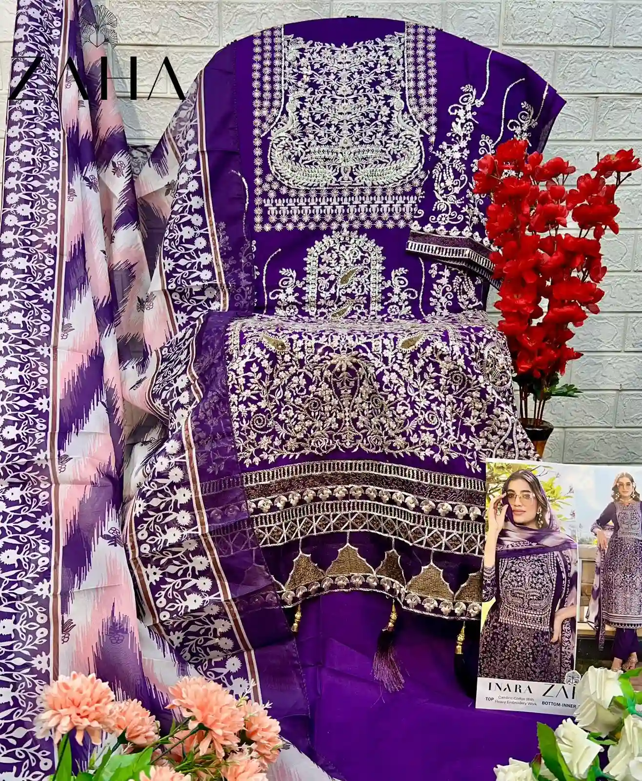 Zaha Inara Vol 1 Pure Cambric Cotton Wholesale Pakistani Salwar Suit Catalog — Wholesale Salwar Suits, MPA wholesale from Surat - Gallery Image 5